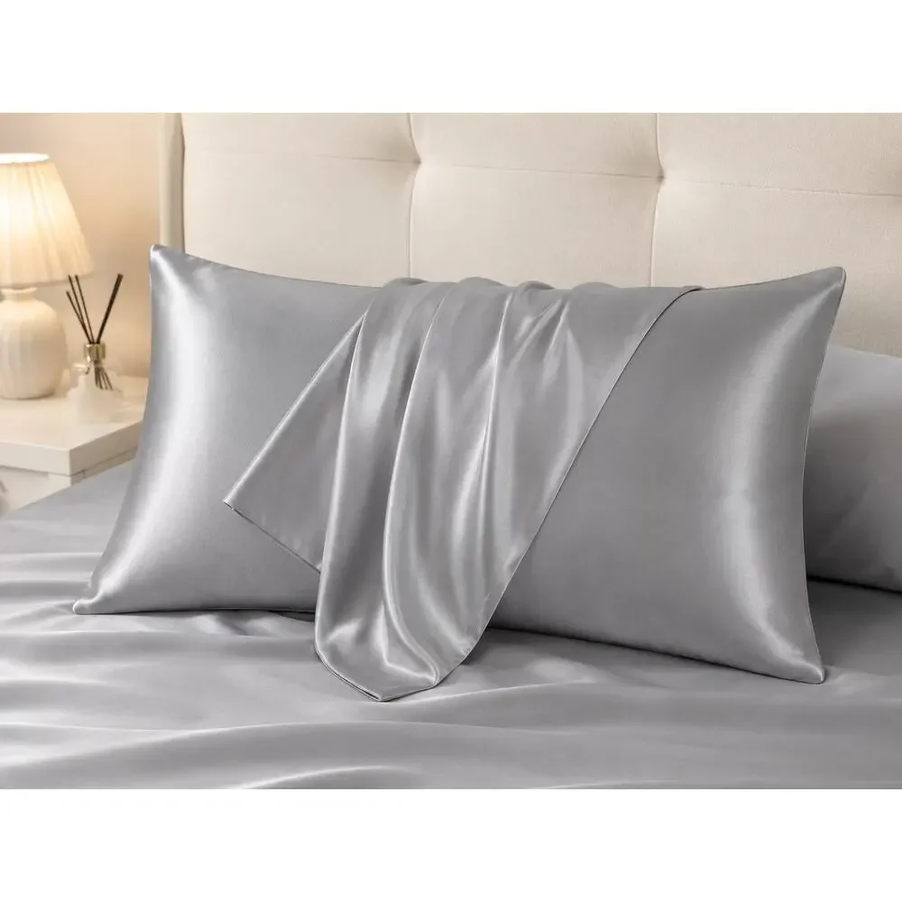 NEW Queen Size Satin Pillowcases Set of 2 Dark Gray Silky Soft
